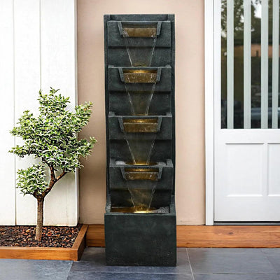 Resin Geometric Tall Outdoor Wall Fountain 79 Inch LED