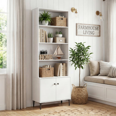 Giantex Bookshelf with Doors and 2 Anti-Tipping Kits for Home Office-White