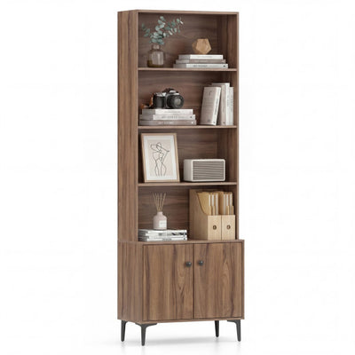 Giantex Bookshelf with Doors and 2 Anti-Tipping Kits for Home Office-Walnut