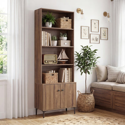 Giantex Bookshelf with Doors and 2 Anti-Tipping Kits for Home Office-Walnut