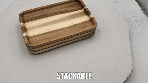 [ Set of 3 ] Zavis Green Acacia Wood Serving rectangle Stackable Tray / Dish 12
