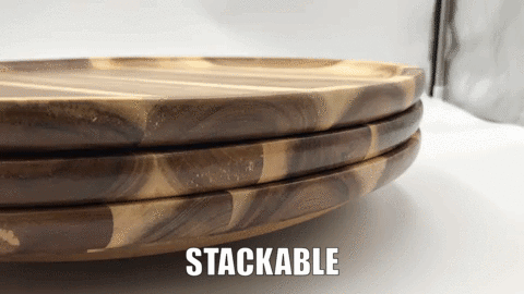[ Set of 3 ] Zavis Green Acacia Wood Round Stackable Plate / Platter 14