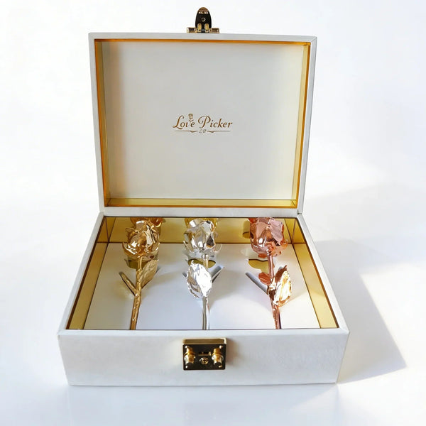 NEW - Engraved 3 Gold Dipped Roses 7
