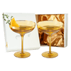 Colored Sunset Yellow & Gilded Rim Coupe Glass, 9oz Cocktail & Champagne Glasses 2-Set Vibrant Color Gold Vintage Tumblers, Margarita, Glassware Gift Idea Gifts for Mom, Him, Wife, Housewarming Coupes