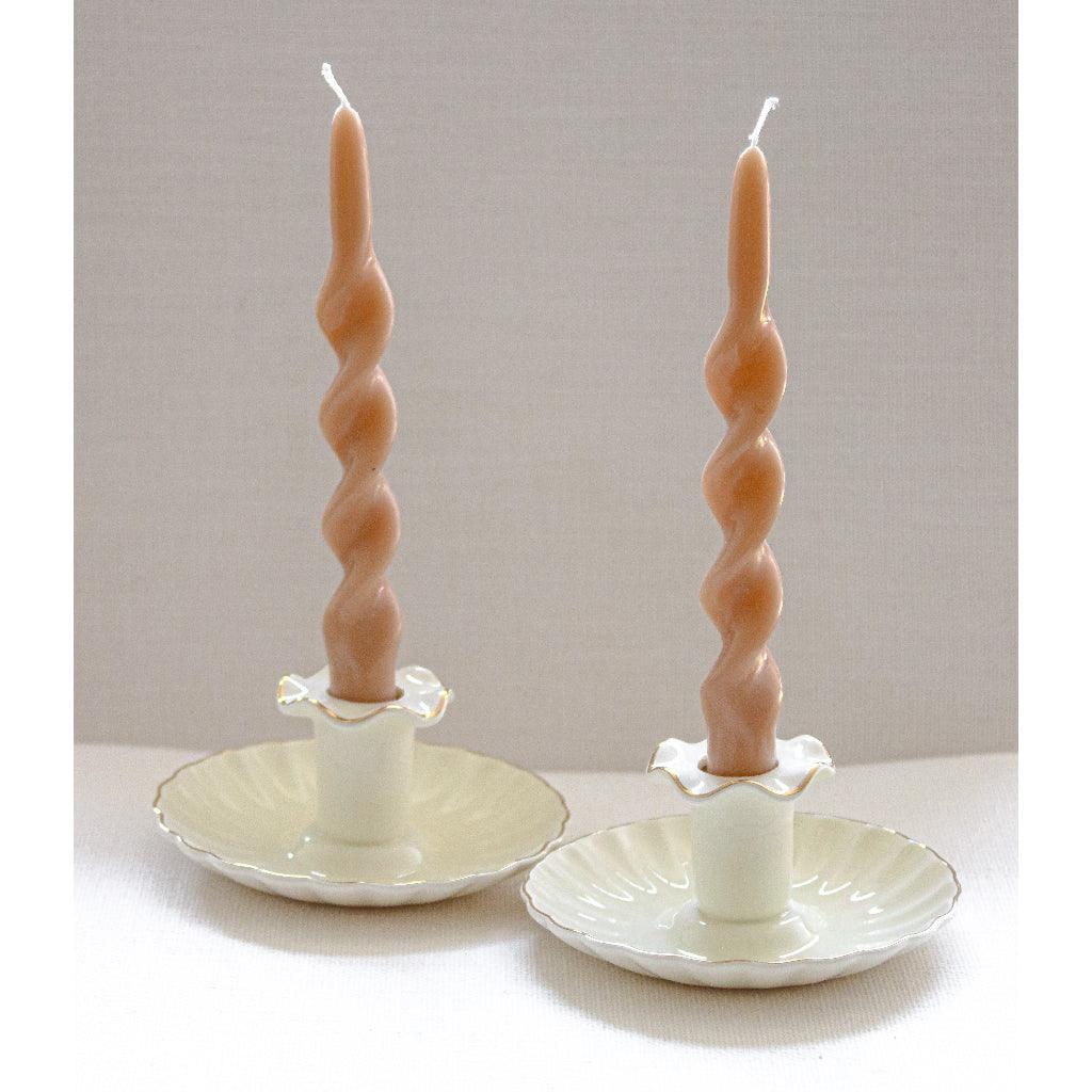 Gilded Cream Ceramic Candle Holders – Pair