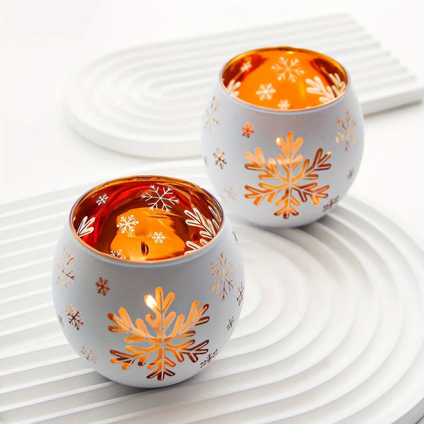Glass Candle Holders Snowflake Design Clear