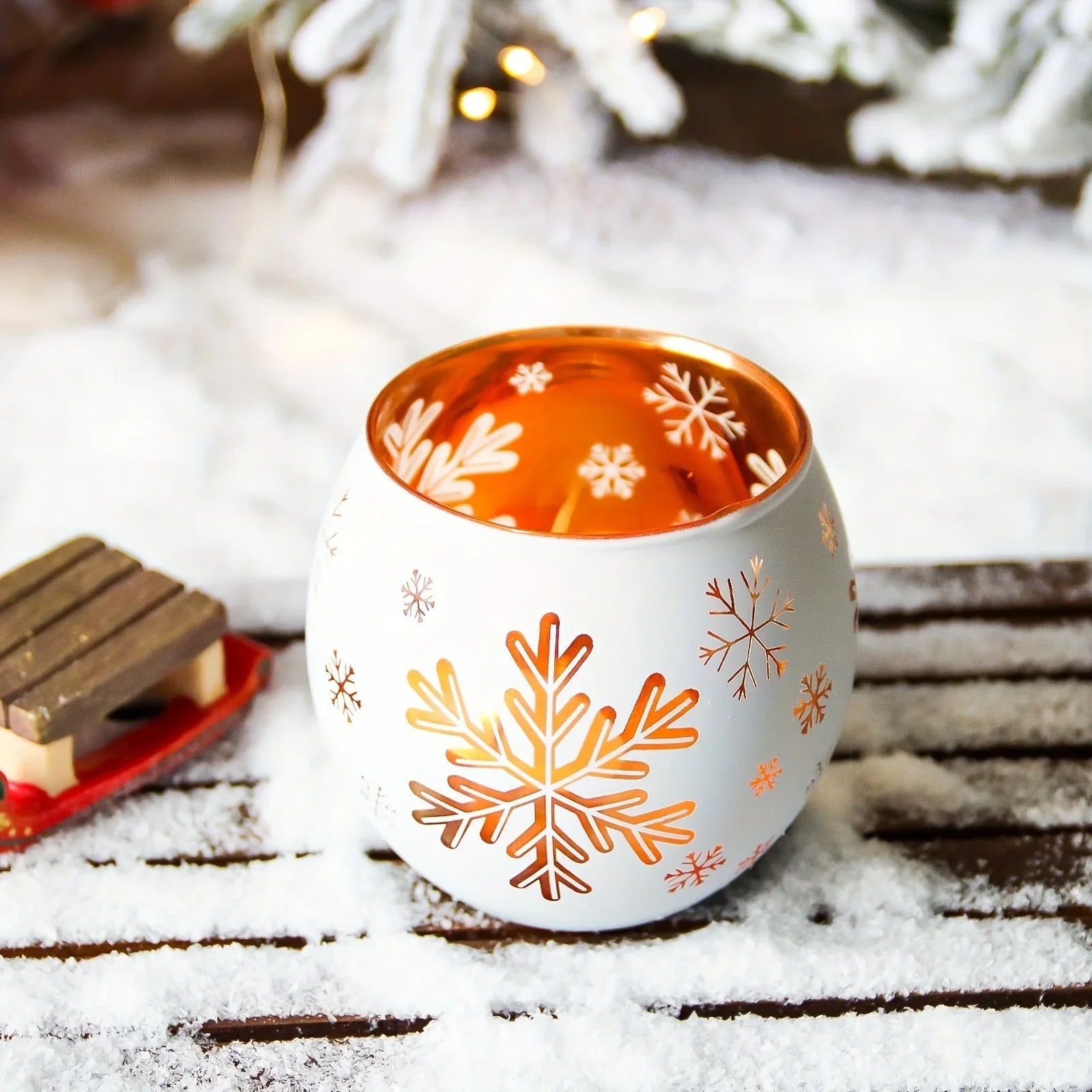 Glass Candle Holders Snowflake Design Clear