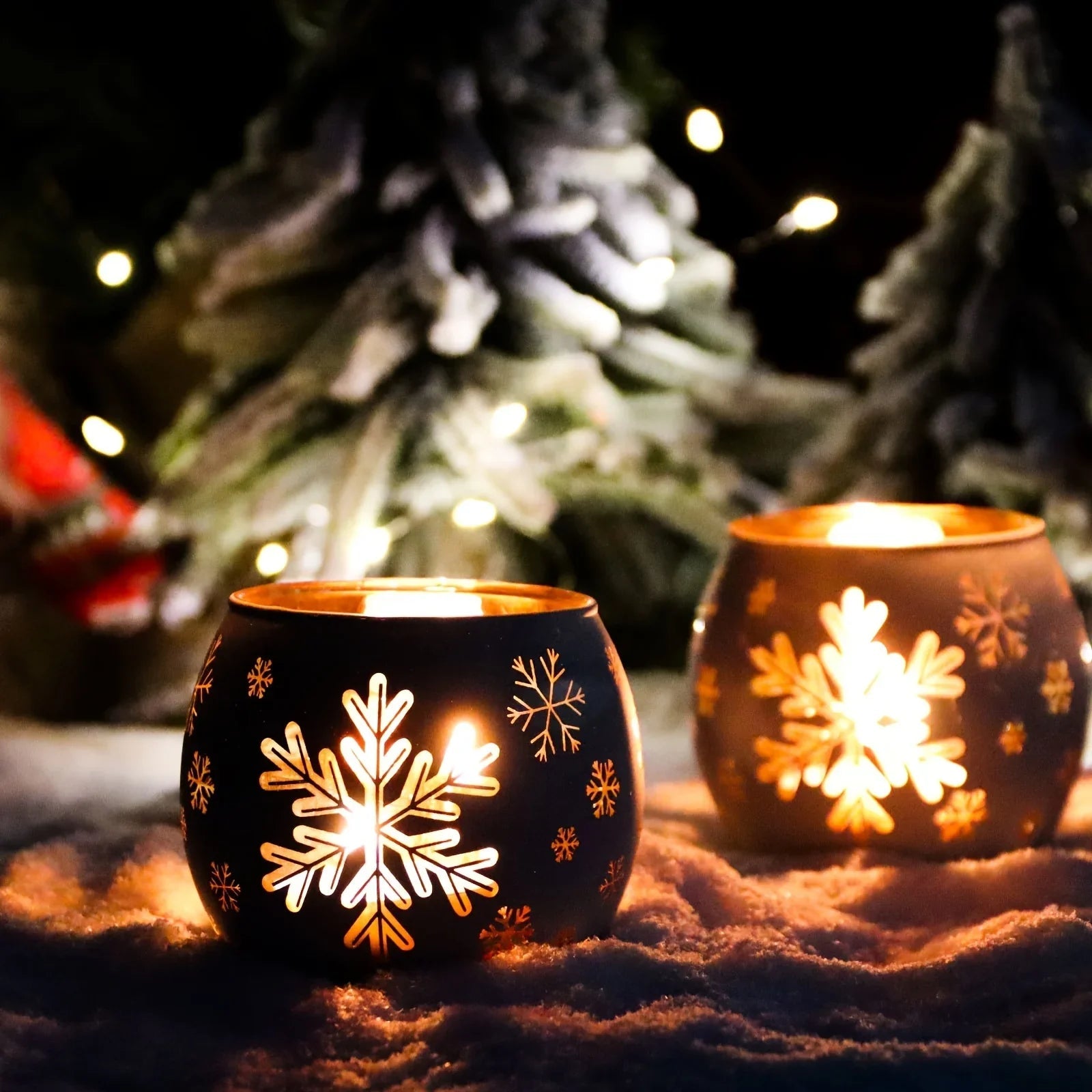 Glass Candle Holders Snowflake Design Clear