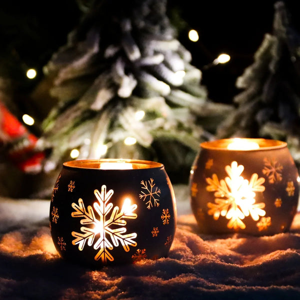 Glass Candle Holders Snowflake Design Clear
