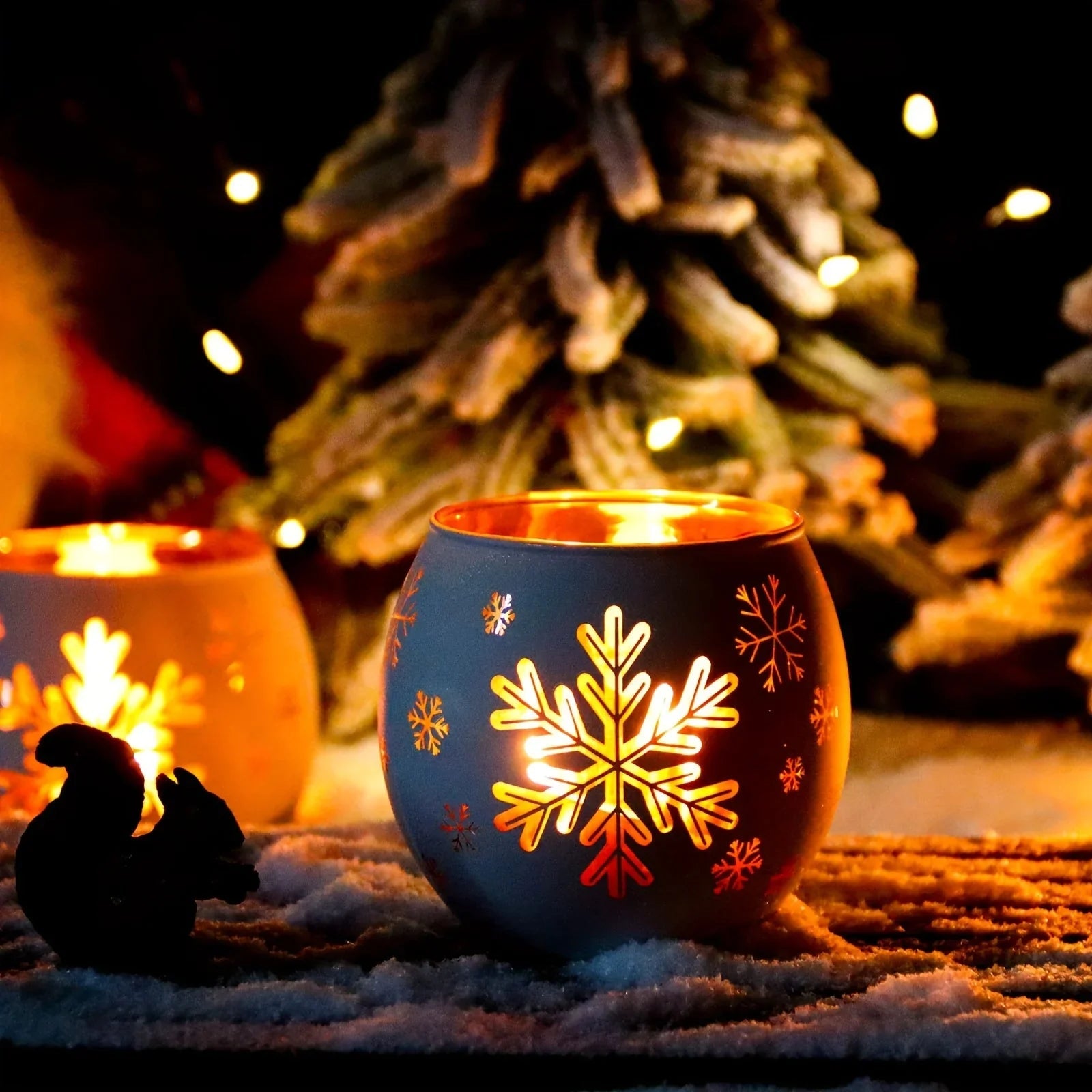 Glass Candle Holders Snowflake Design Clear