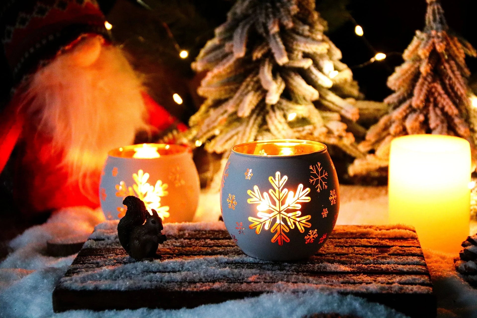 Glass Candle Holders Snowflake Design Clear