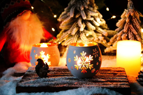 Glass Candle Holders Snowflake Design Clear