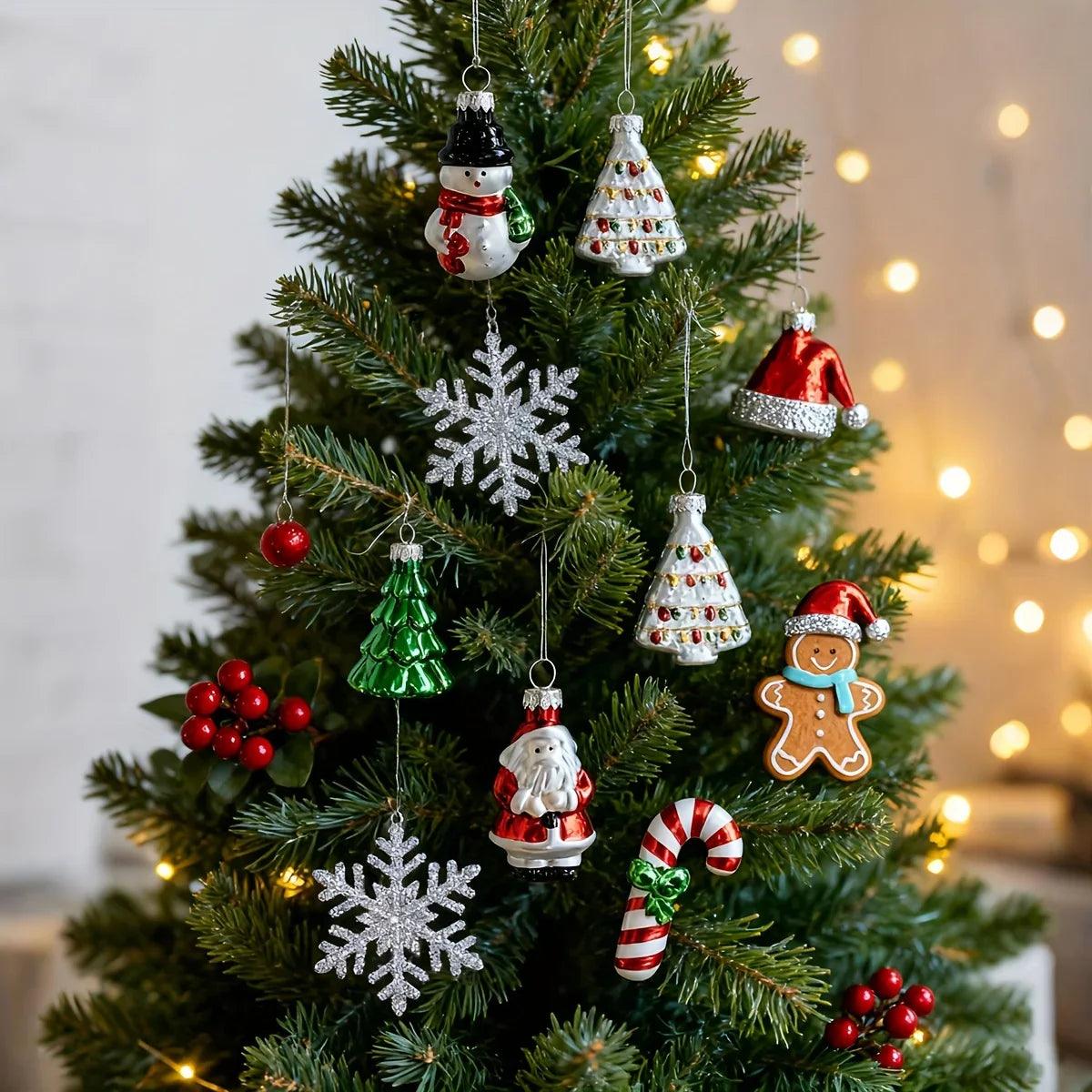 Glass Christmas Ornament Set, 9pcs Creative Snowman & Snowflake Pendants
