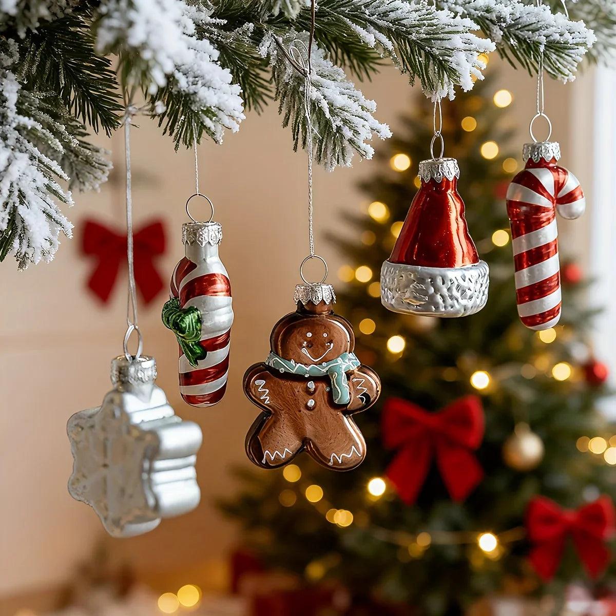 Glass Christmas Ornament Set, 9pcs Creative Snowman & Snowflake Pendants