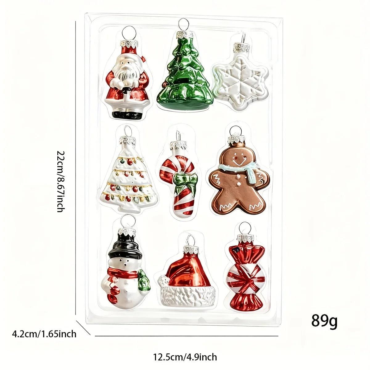 Glass Christmas Ornament Set, 9pcs Creative Snowman & Snowflake Pendants