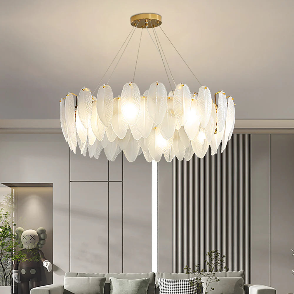 Glass Frosted Feather Chandelier