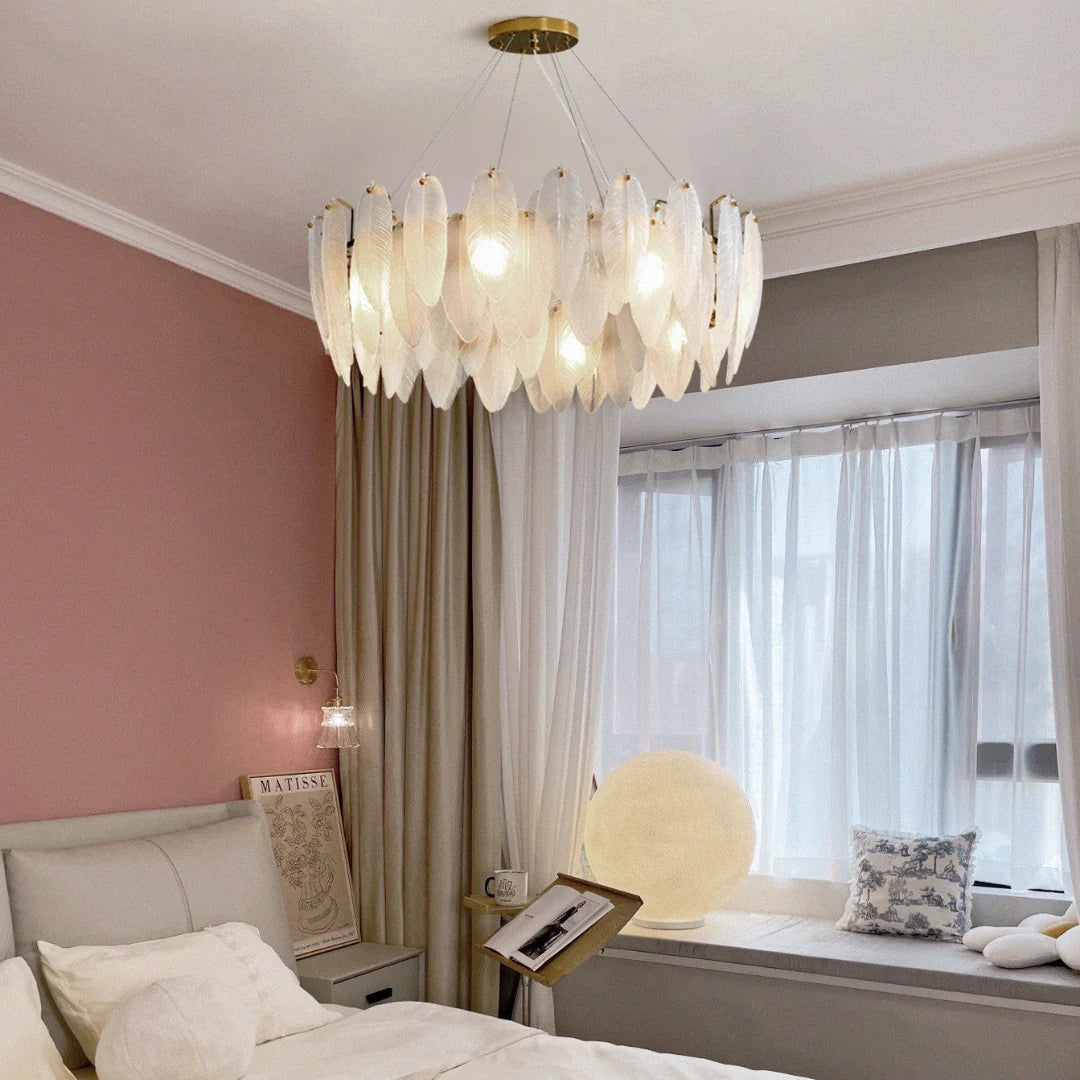 Glass Frosted Feather Chandelier