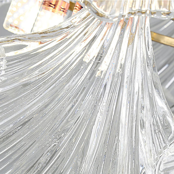 Ribbed Glass Shell Brass Chandelier