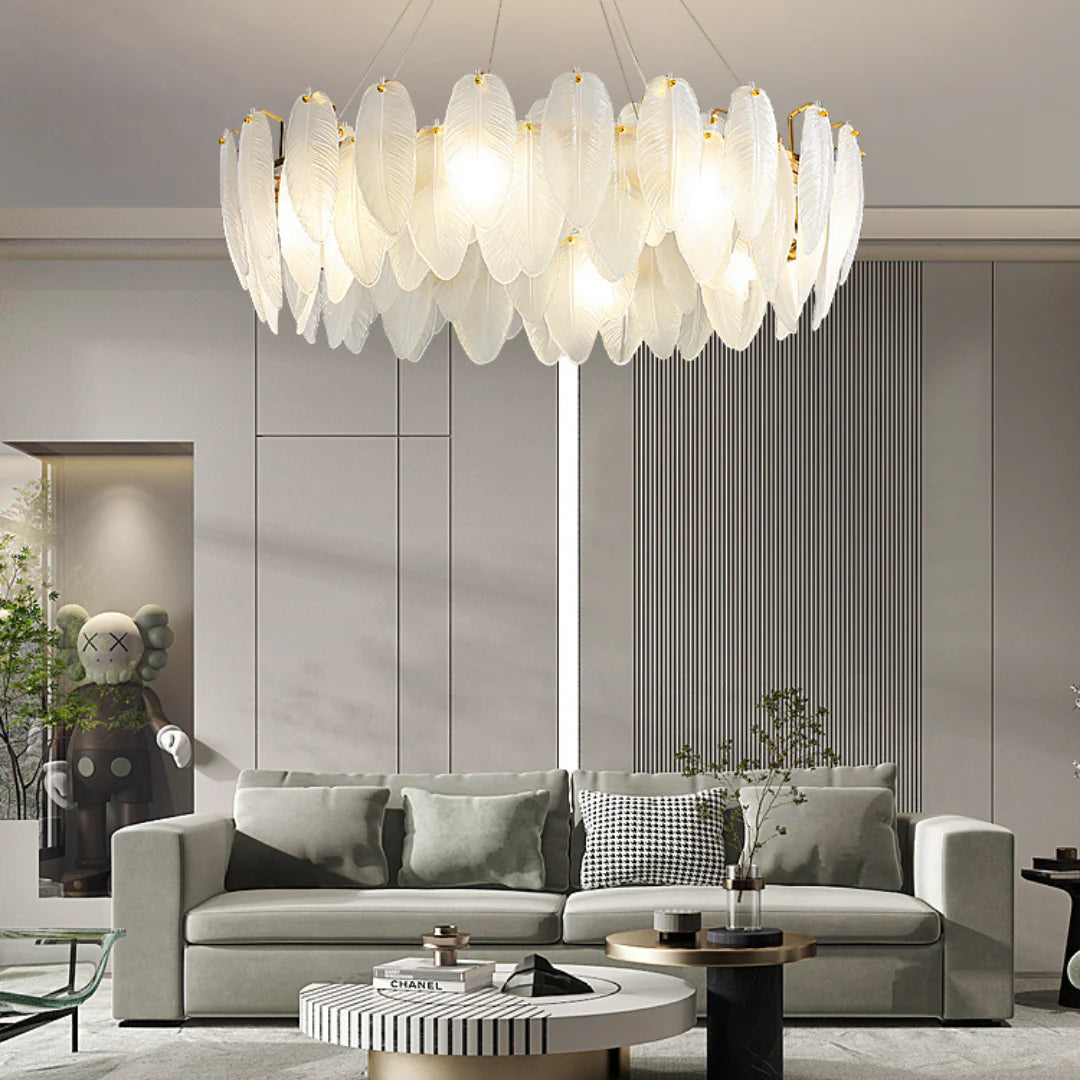 Glass Frosted Feather Chandelier