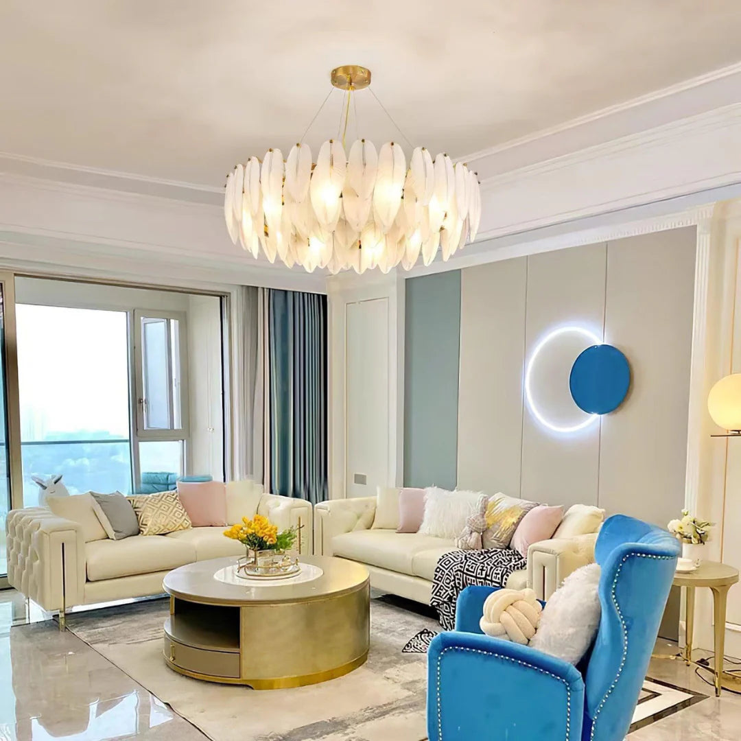 Glass Frosted Feather Chandelier