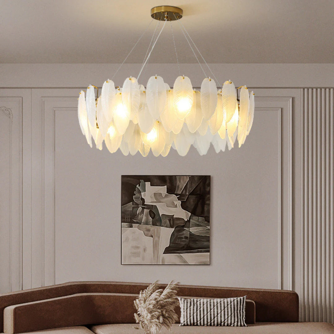 Glass Frosted Feather Chandelier