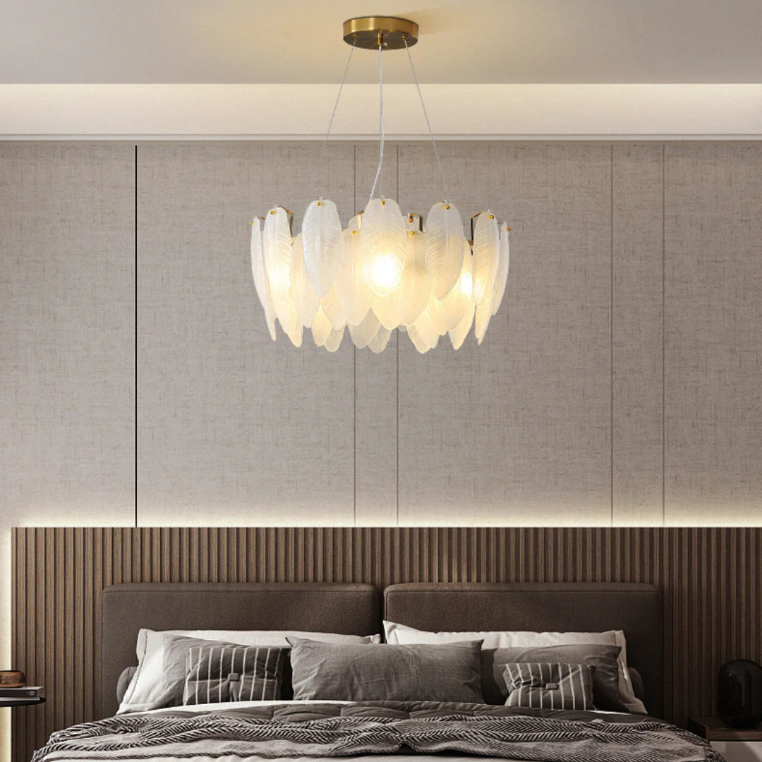 Glass Frosted Feather Chandelier