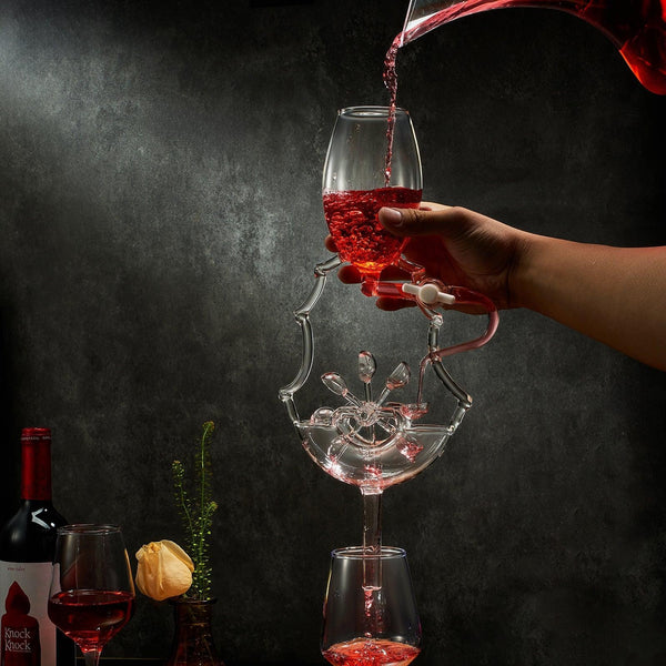Wine Glass Wheel Decanting & Aerator Set by The Wine Savant - Unique Decanter - Moving Wheel - Upper, Middle & Lower Aerators - Whisky & Wines Carafe, Proven to Enhance & Improves Flavor & Aromas