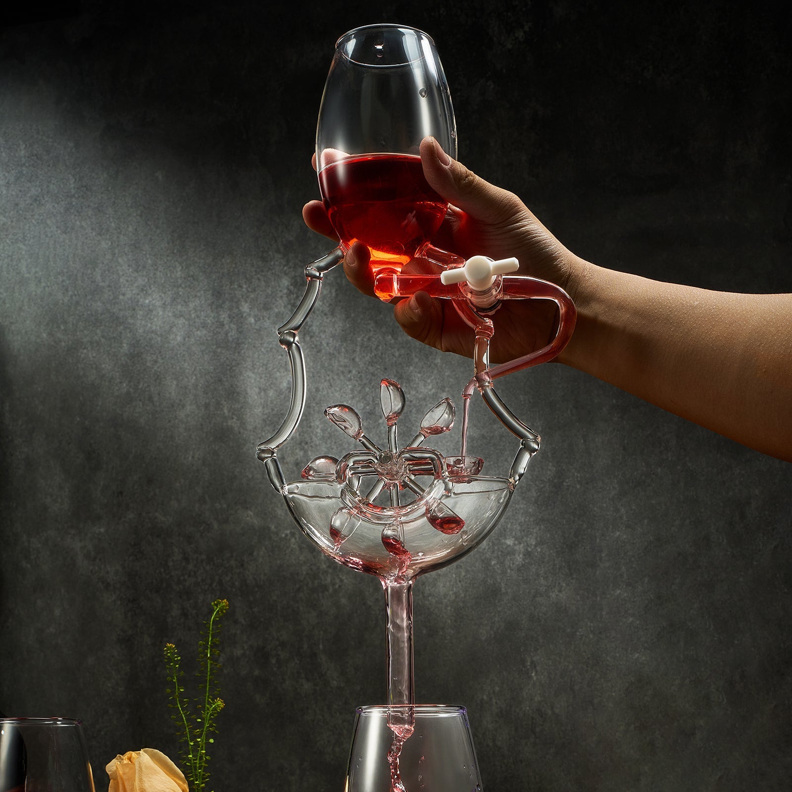 Wine Glass Wheel Decanting & Aerator Set by The Wine Savant - Unique Decanter - Moving Wheel - Upper, Middle & Lower Aerators - Whisky & Wines Carafe, Proven to Enhance & Improves Flavor & Aromas