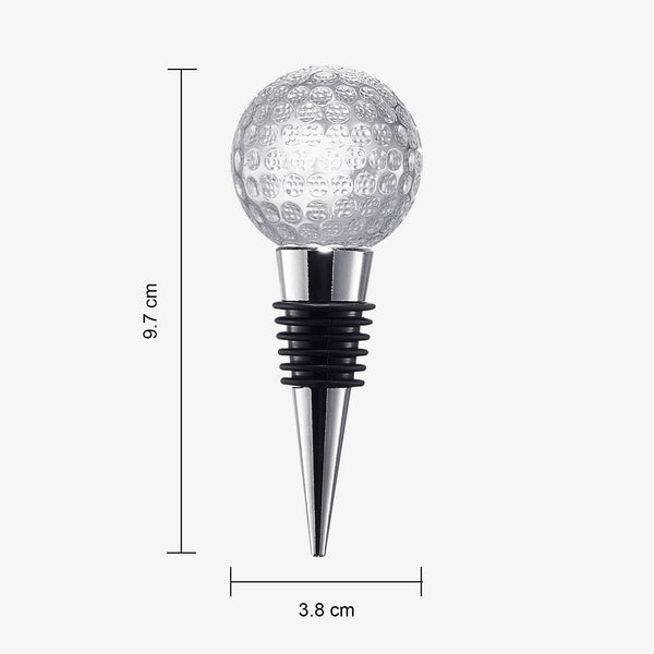 Golf Ball Wine & Champagne Bottle Stopper - Mouth-Blown Lead-Free Clear Glass Stopper, Novelty Glassware Beverage Cork, Wine Top Decoration, Gift for Red or White Wine & Golf Lover Alike 3.8