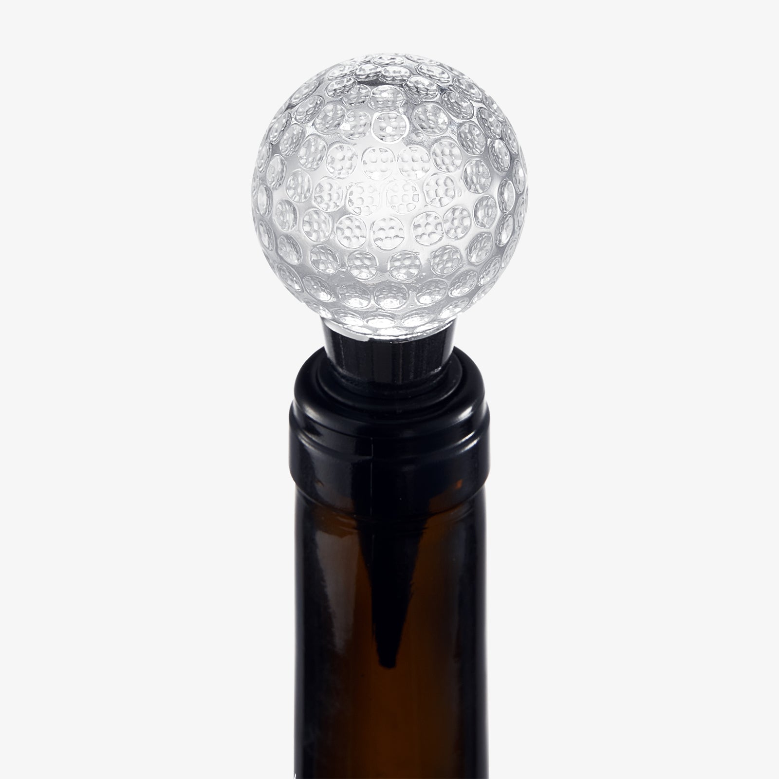 Golf Ball Wine & Champagne Bottle Stopper - Mouth-Blown Lead-Free Clear Glass Stopper, Novelty Glassware Beverage Cork, Wine Top Decoration, Gift for Red or White Wine & Golf Lover Alike 3.8