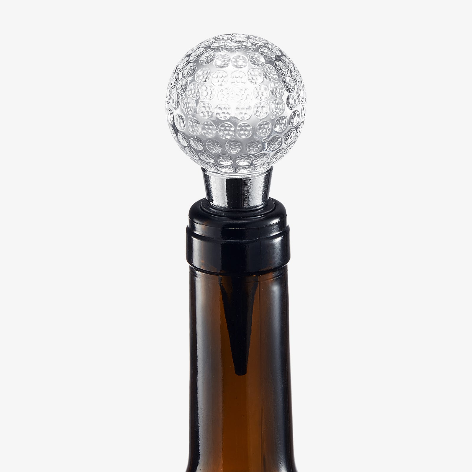 Golf Ball Wine & Champagne Bottle Stopper - Mouth-Blown Lead-Free Clear Glass Stopper, Novelty Glassware Beverage Cork, Wine Top Decoration, Gift for Red or White Wine & Golf Lover Alike 3.8