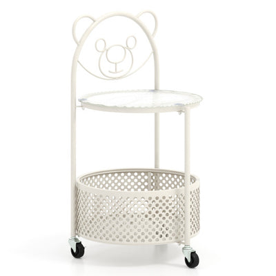 Modern Sofa Side Table on Lockable Wheels for Living Room Bedroom Study-White