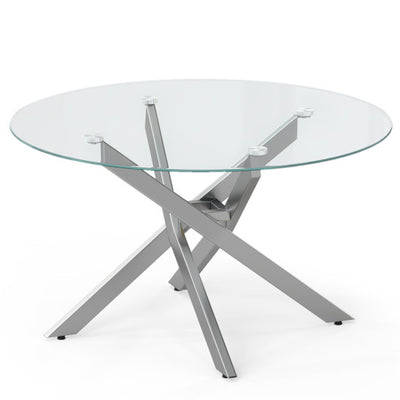 Glass Coffee Table Round Clear Center Table with Tempered Glass Top-Silver