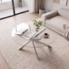 Glass Coffee Table Round Clear Center Table with Tempered Glass Top-Silver