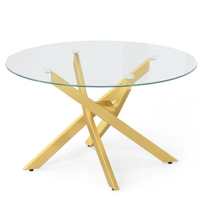 Glass Coffee Table Round Clear Center Table with Tempered Glass Top-Golden