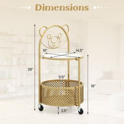 Modern Sofa Side Table on Lockable Wheels for Living Room Bedroom Study-Gold