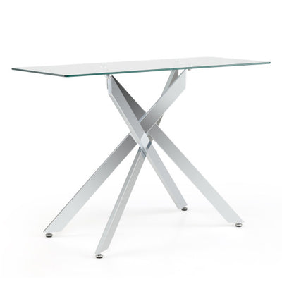 Glass Console Table Modern Entryway Table with Clear Tempered Glass Top-Silver