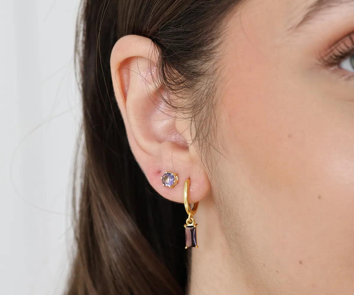 Amethyst Huggie Earrings - February Birthstone