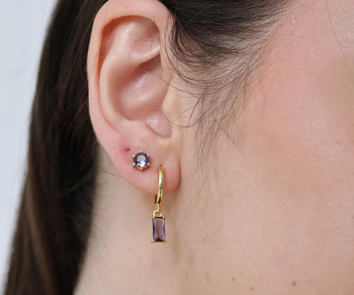 Amethyst Huggie Earrings - February Birthstone