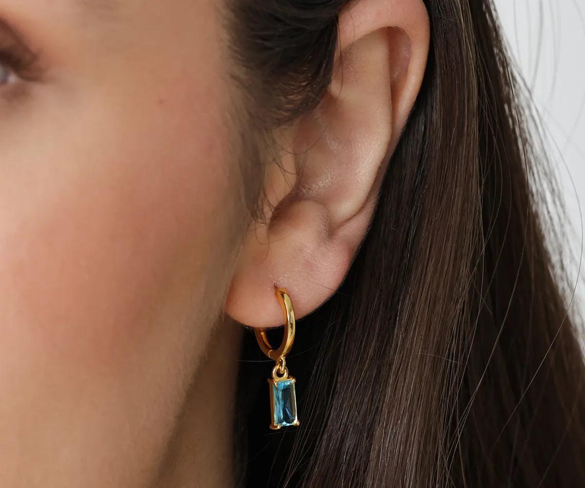 Blue Topaz Earrings - Huggie Earrings