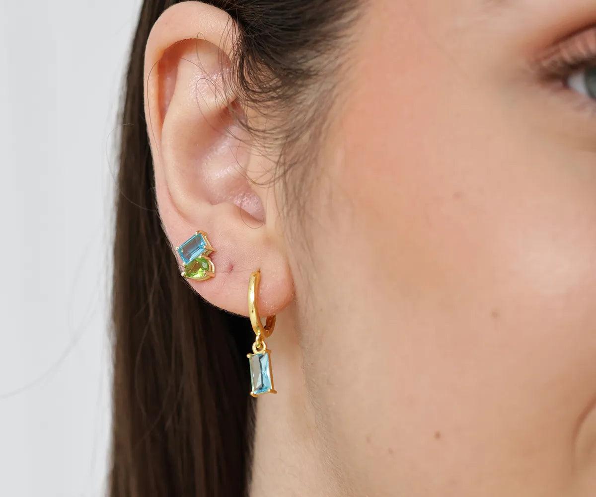 Blue Topaz Earrings - Huggie Earrings