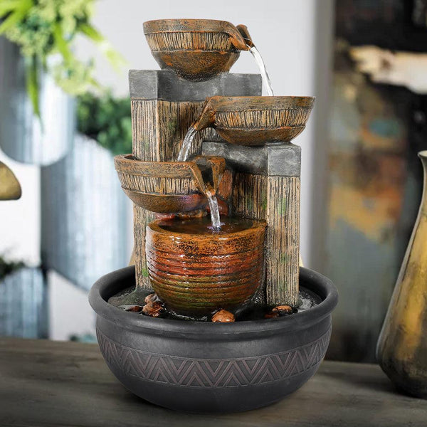 Resin Terracotta 5 Tier Tabletop Fountain 15 Inch LED