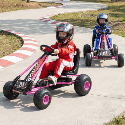 Go Kart for Kids 4 Wheels Pedal with Adjustable Seat and Multi-Terrain Wheels-Pink