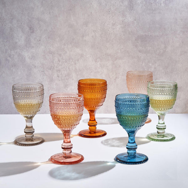 Tonal Hobnail Goblet, Stemmed Wine Glassware, Set of 6