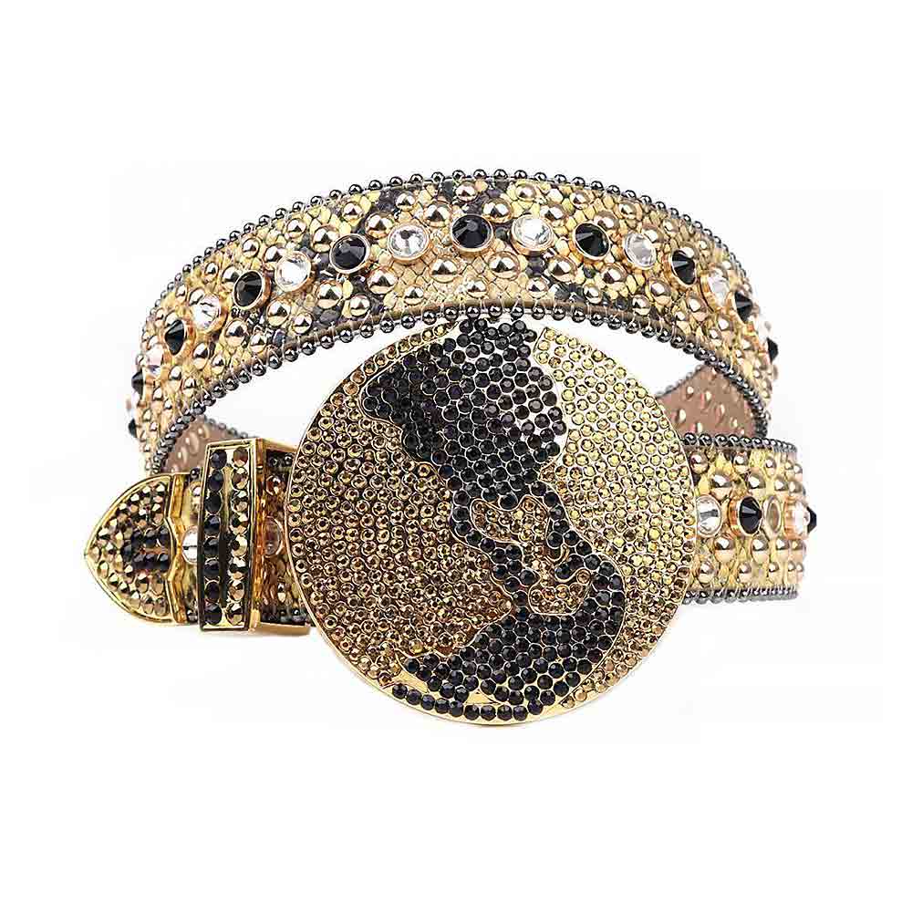 Gold Globe Buckle Rhinestone Belt