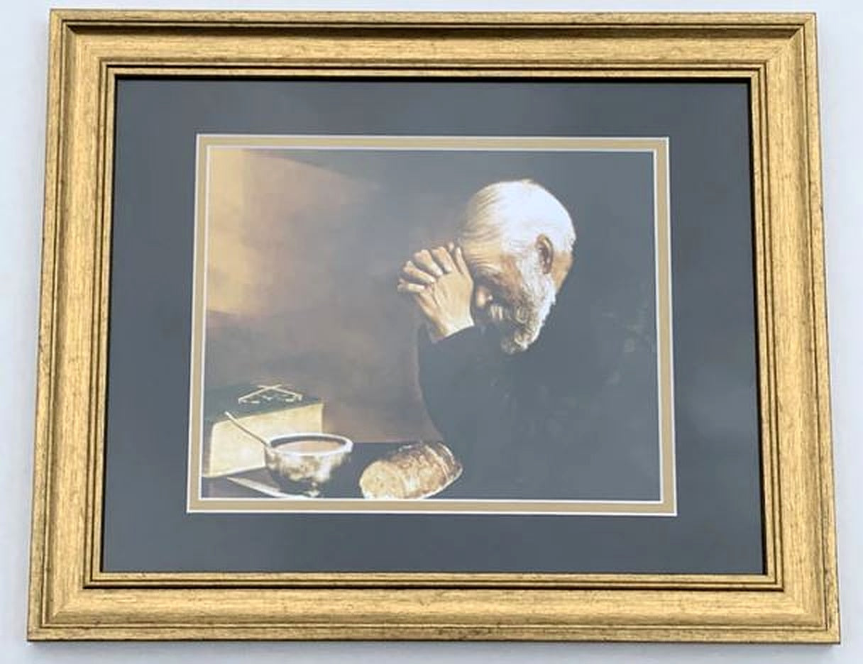 Daily Bread Man Art – Framed Religious Print with Gold Frame & Black Gold Matting