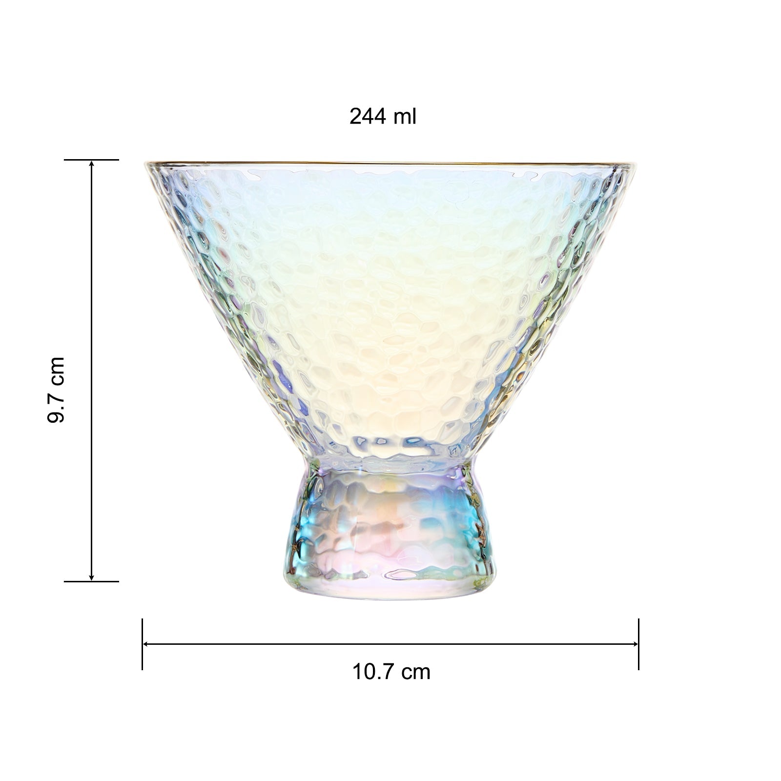 Iridescent Lustered Stemless Martini Glasses Set of 2 - Hammered Cocktail & Martini Glasses - Luxury Gift Box - Gold Rim 8oz Colorful Stemless Glassware - Weddings, Anniversary, Christmas, Barware