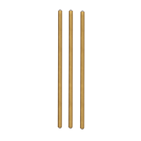 Three gold cylindrical objects on a white background