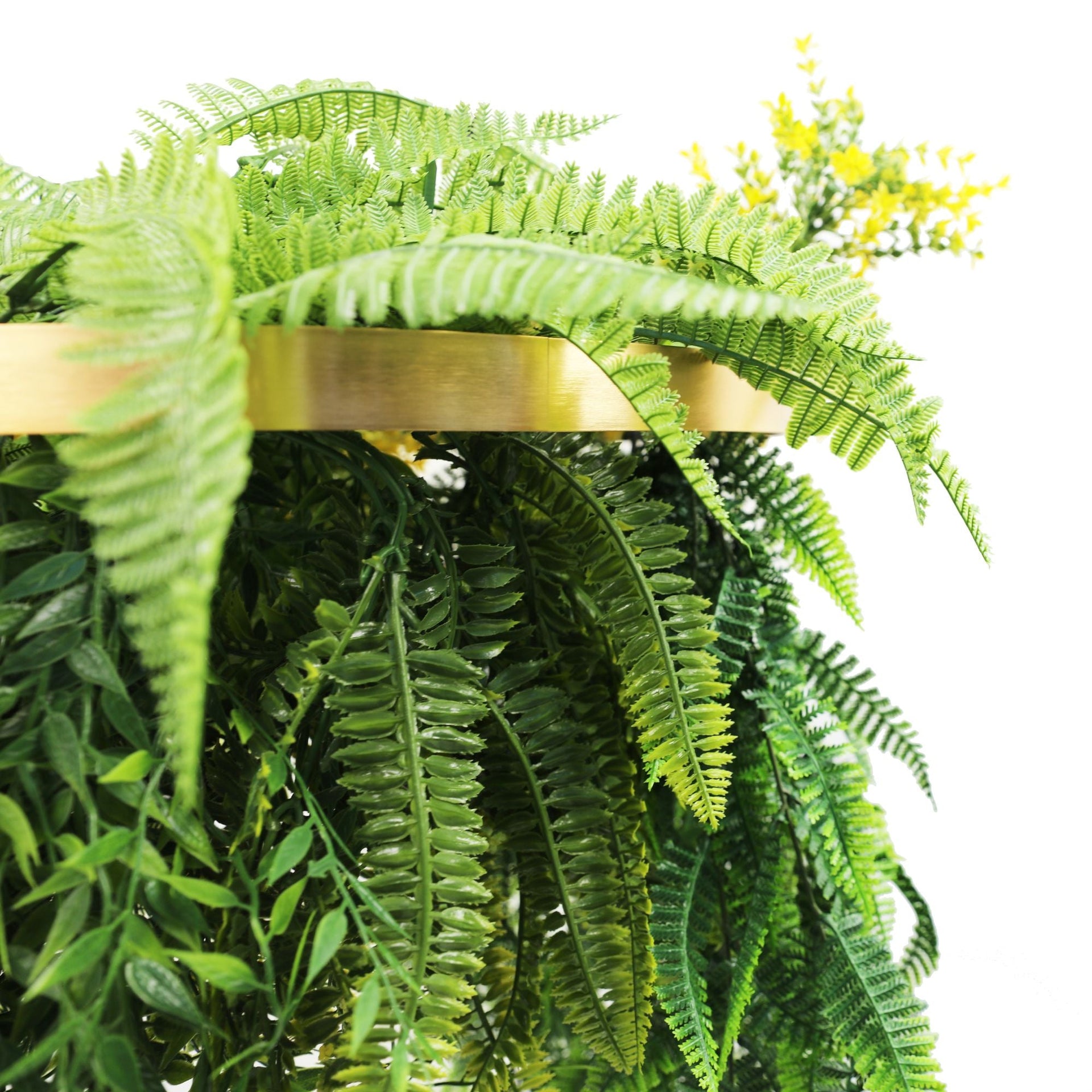 Artificial Hanging Plant Chandelier – Tropical Foliage Circular Ring (23.5in) Gold Frame – UV Resistant