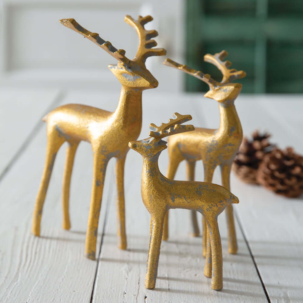 Gold Reindeer Figurines (Set of 3)